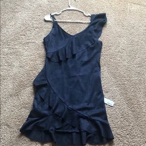 Navy suede ruffle dress